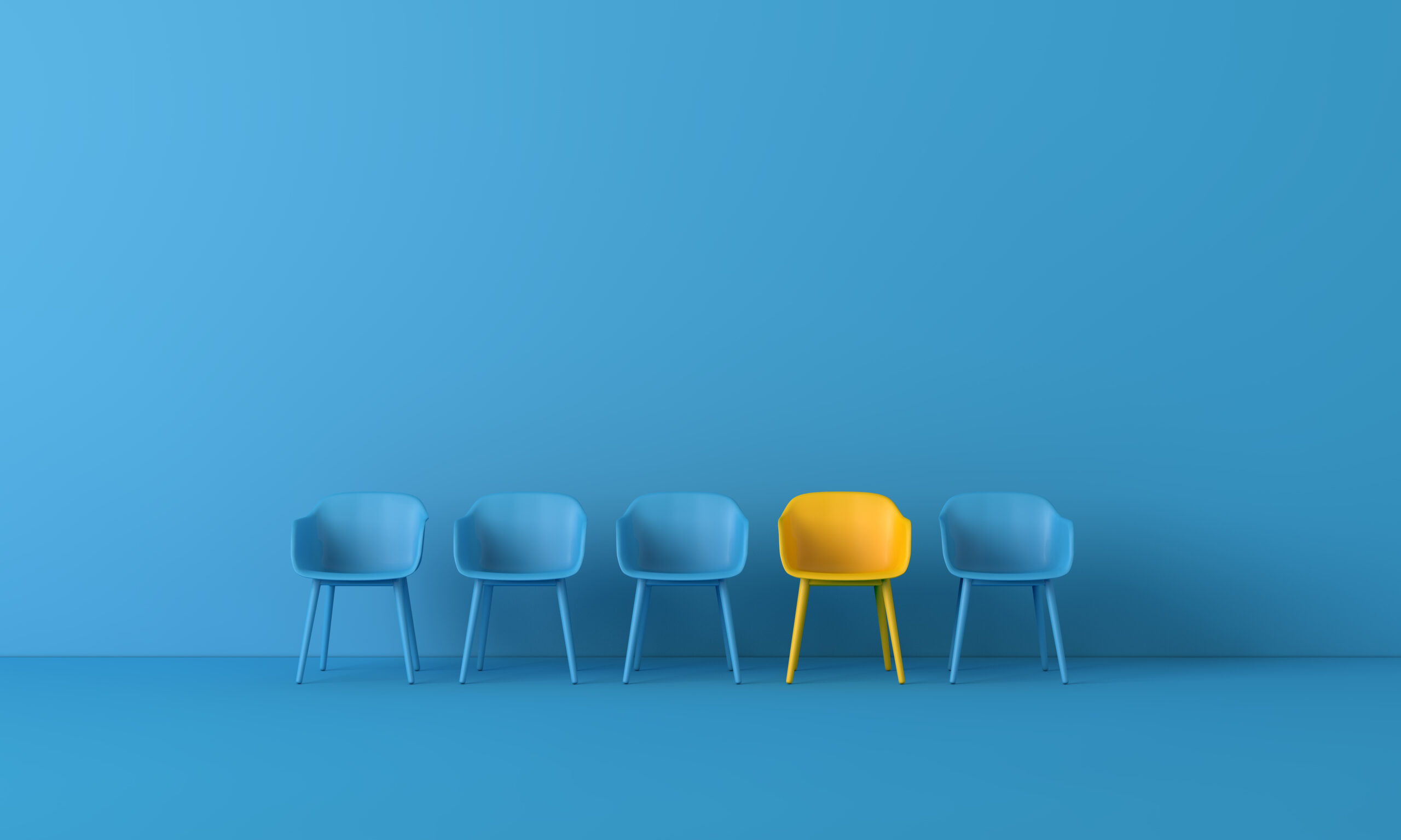 Yellow,Chair,Standing,Out,From,The,Crowd.,Business,Concept.,3d